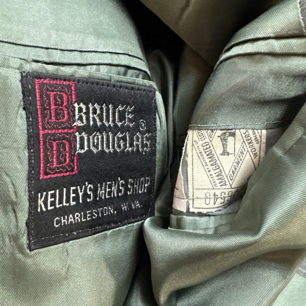 Bruce Douglass 2 Pc Suit Jacket 50XL BIG TALL Pants 44 x 34 Green Pin Stripe VTG